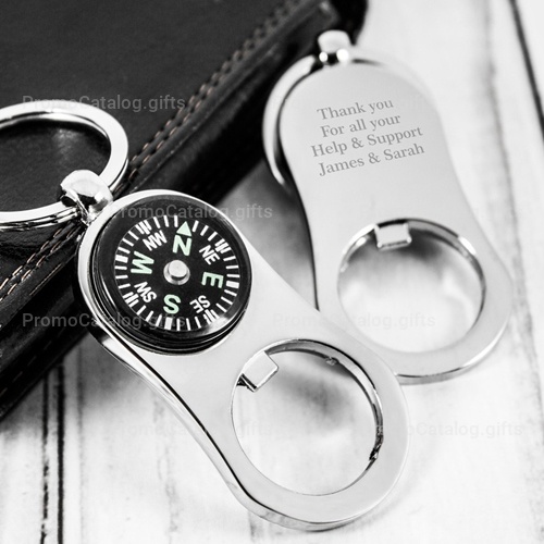 Metal Bottle Opener Compass Keychain