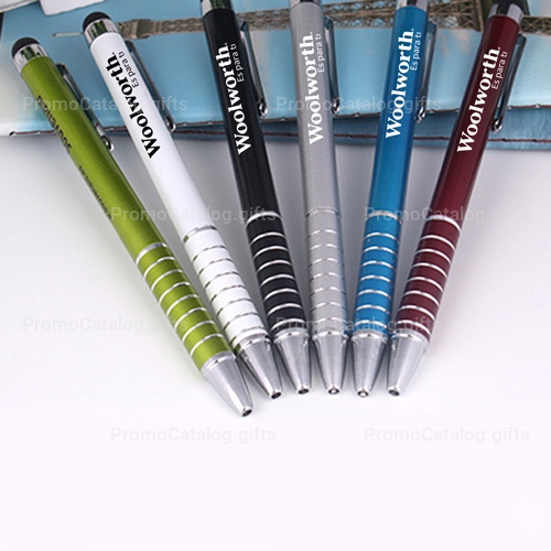 Chrome Ring Twist Action Pen With Stylus