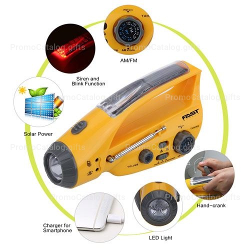 Emergency Portable Solar Power Crank With LED Flashlight