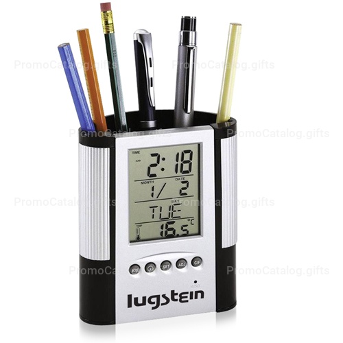 Ritzy Pen Holder With Clock