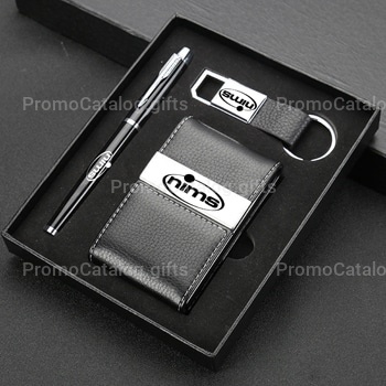 Elegant Card Holder, Pen & Metal Keychain Gift Set