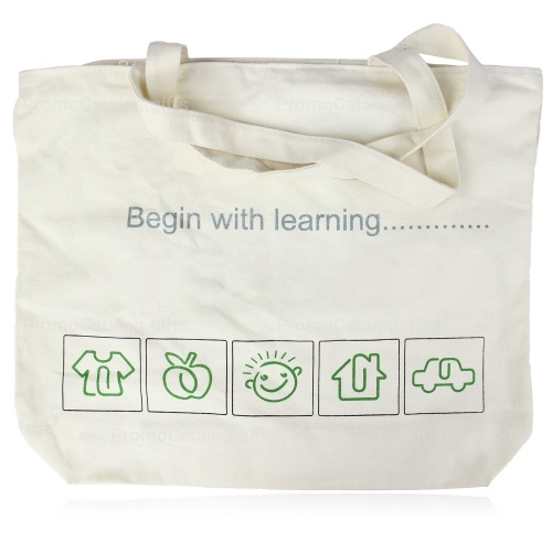 Zippered Closure Cotton Canvas Tote Bag