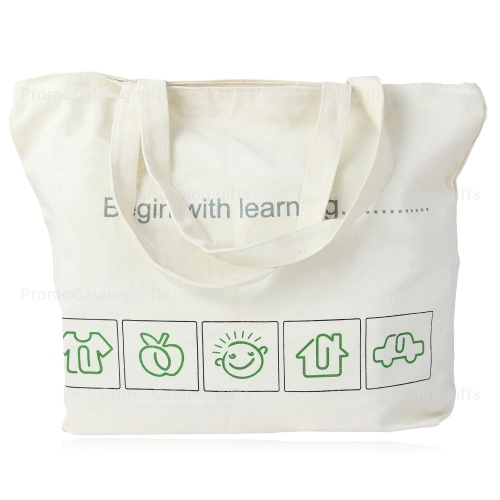Zippered Closure Cotton Canvas Tote Bag